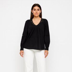 La Perla black V neck lace back blouse size 46